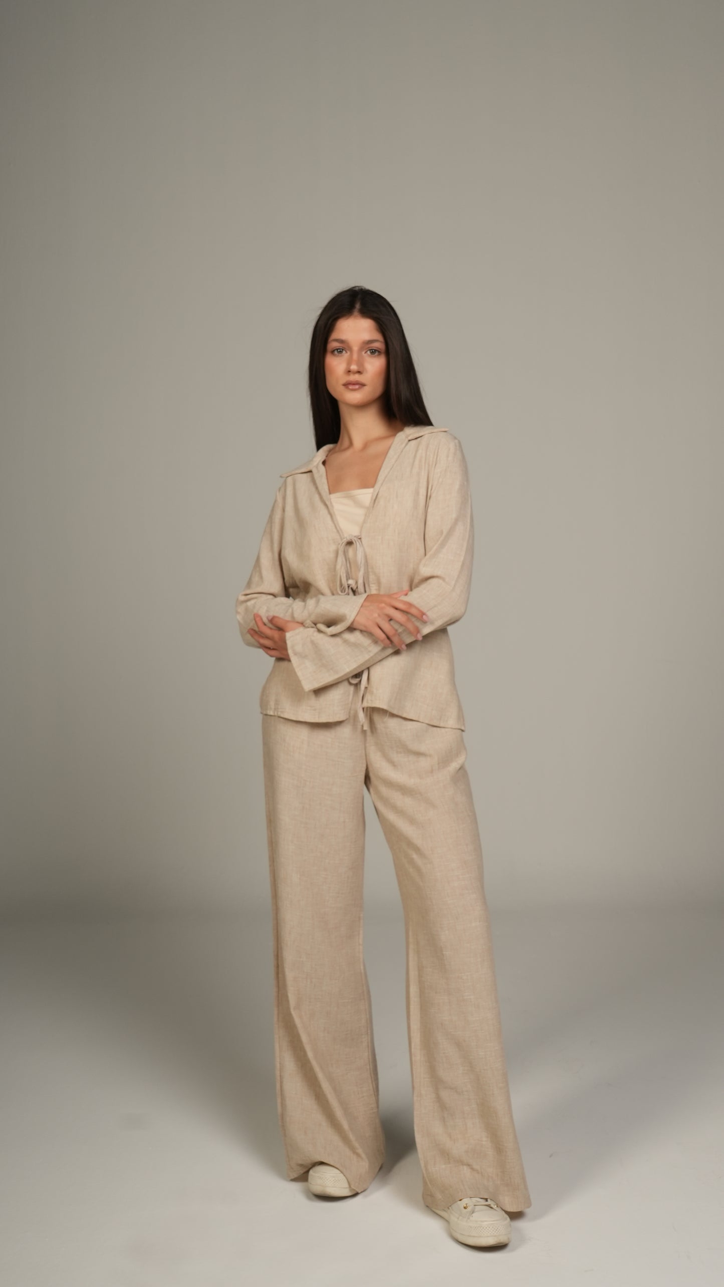 Beige linen set with ties