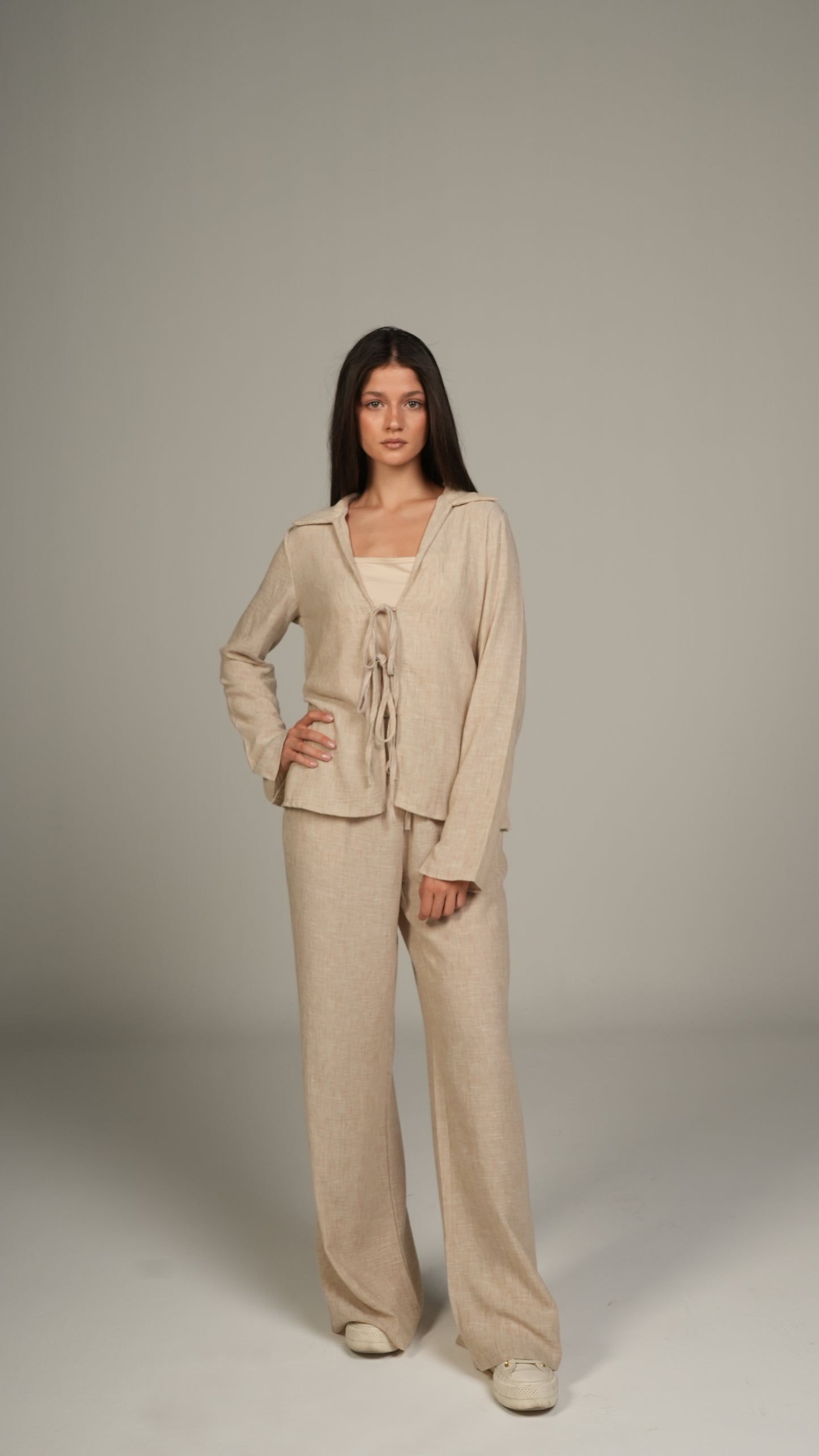 Beige linen set with ties