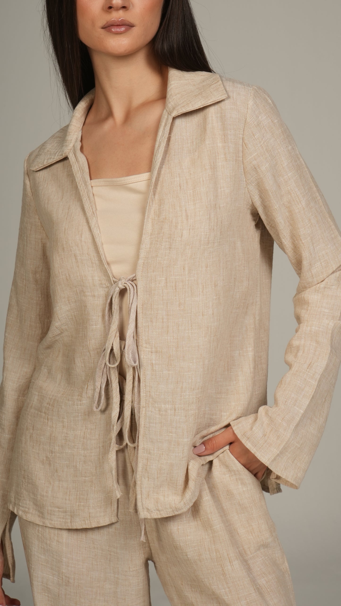 Beige linen set with ties