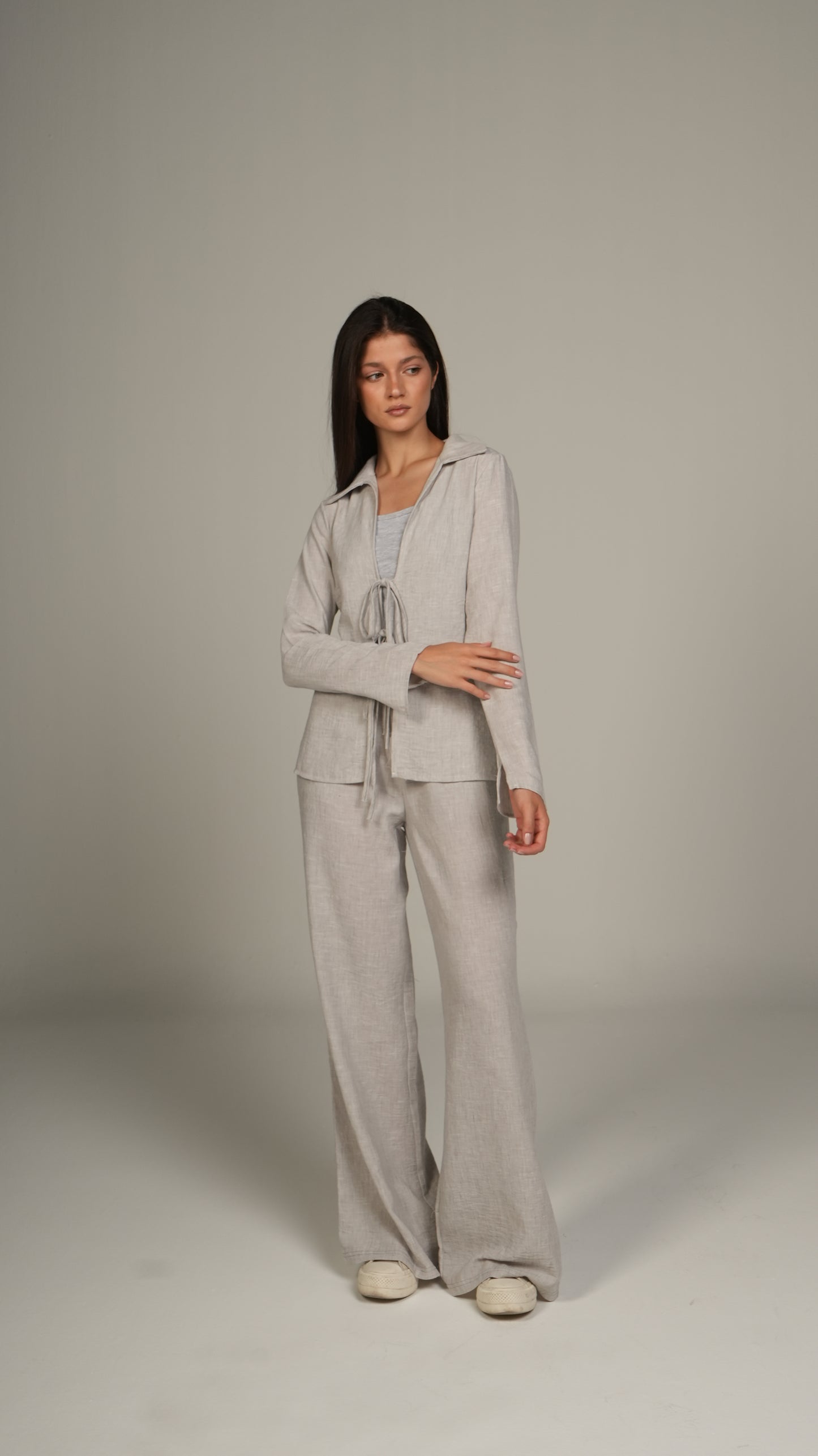 Beige linen set with ties
