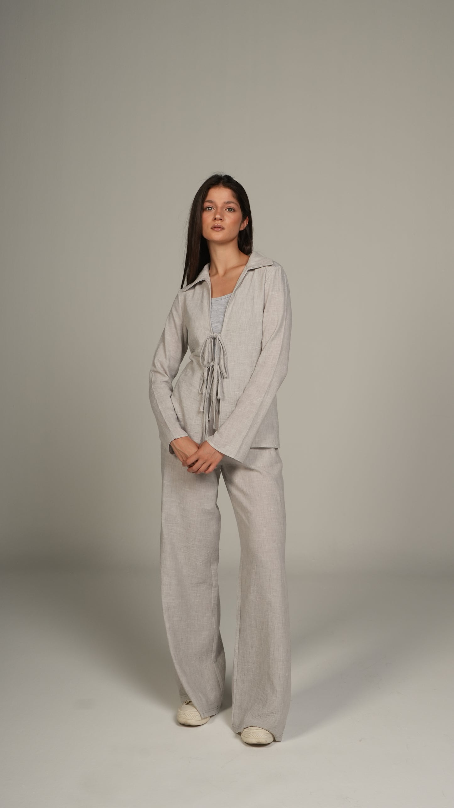 Beige linen set with ties