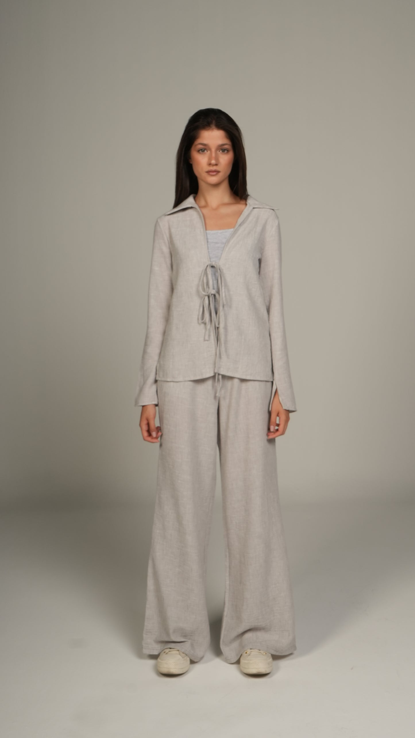 Beige linen set with ties