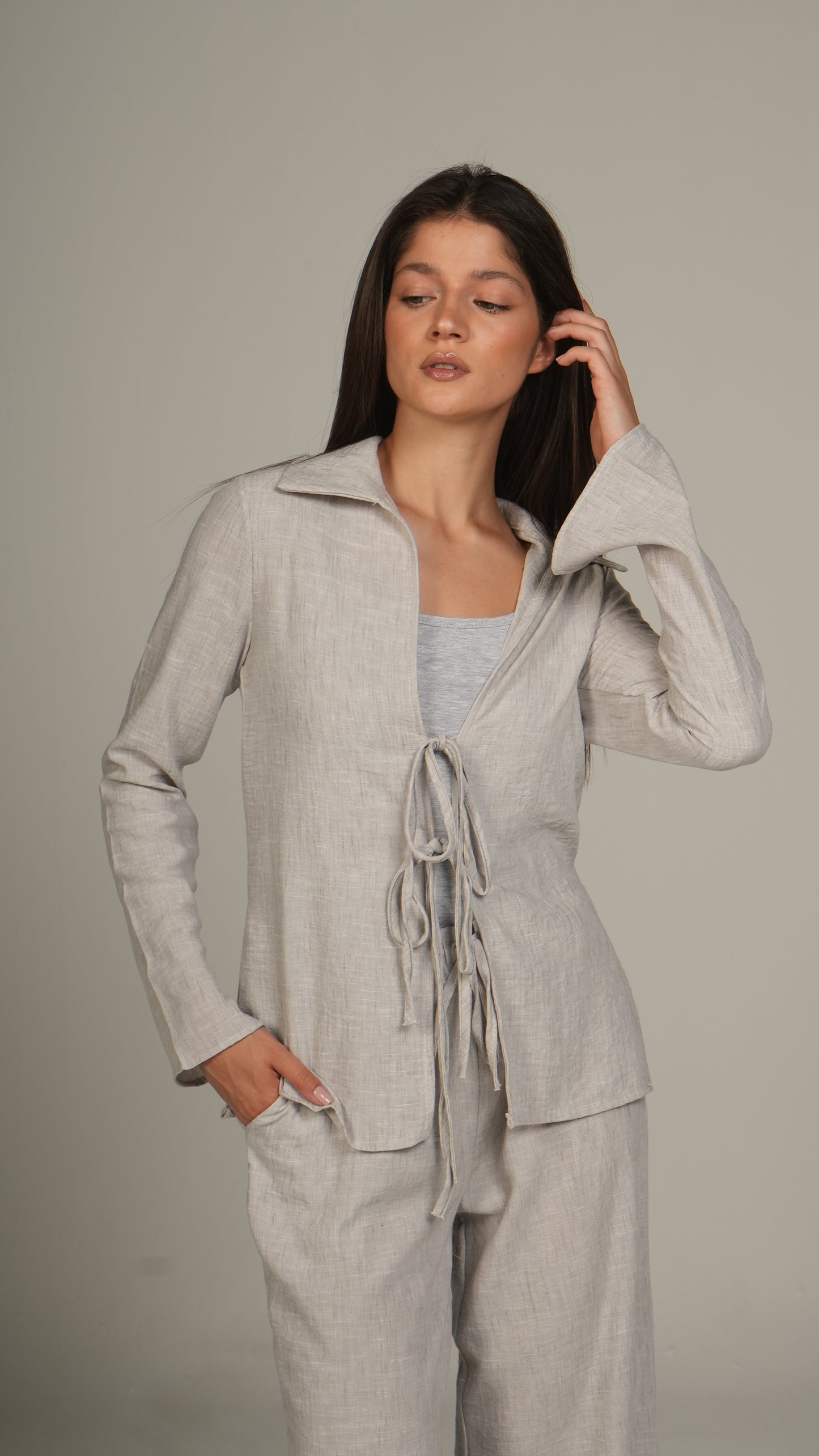 Beige linen set with ties
