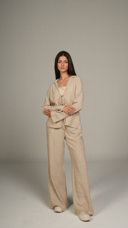 Beige linen set with ties