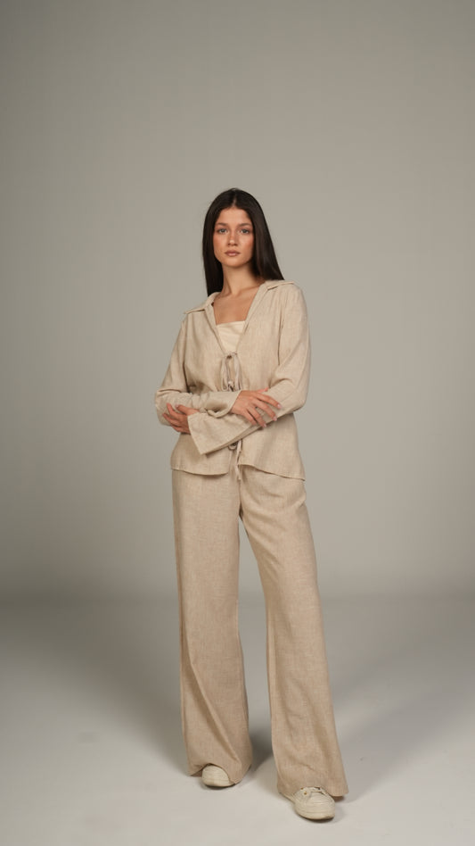 Beige linen set with ties