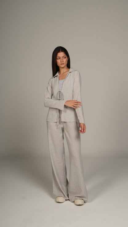 Beige linen set with ties