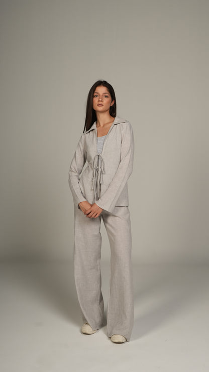 Beige linen set with ties