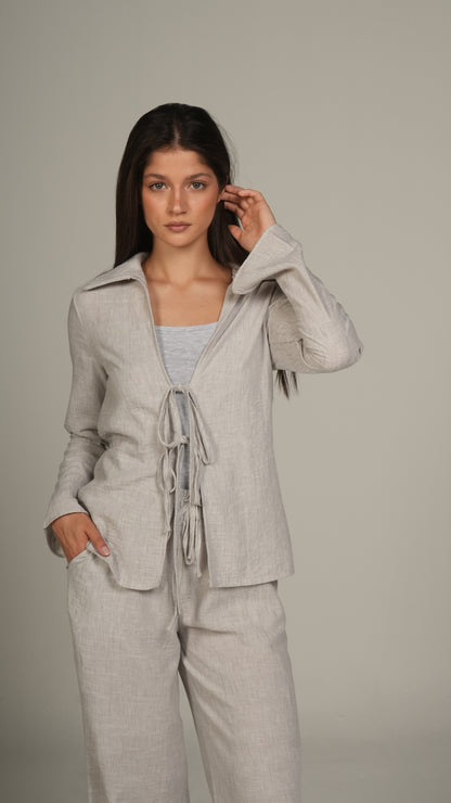 Beige linen set with ties