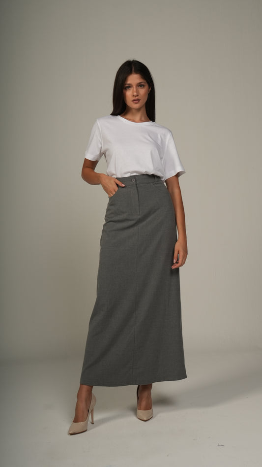Grey high-waisted pencil skirt